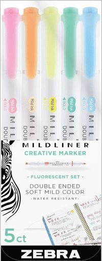Markerpenna Zebra Mildliner dubbelspets Fluorescent 5 färger