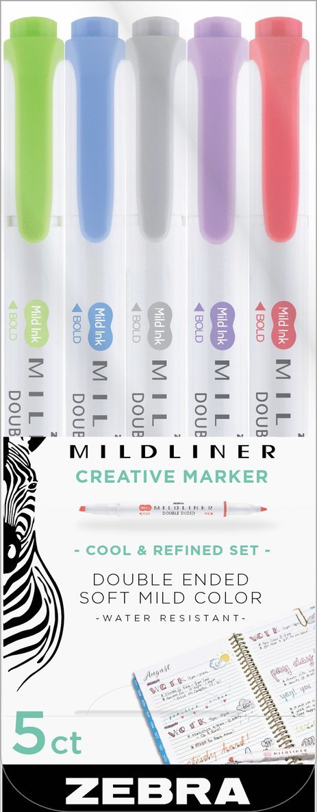 Markerpenna Zebra Mildliner dubbelspets Cool & Refined 5 färger, Övrigt