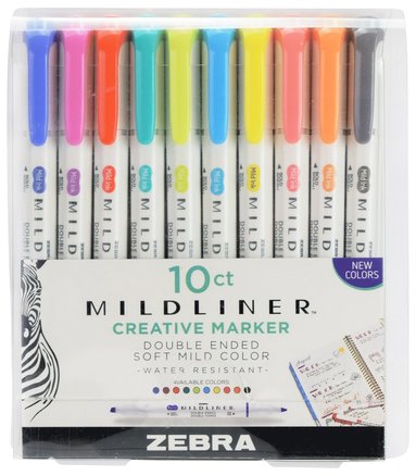 Markerpenna Zebra Mildliner dubbelspets 10 färger 1