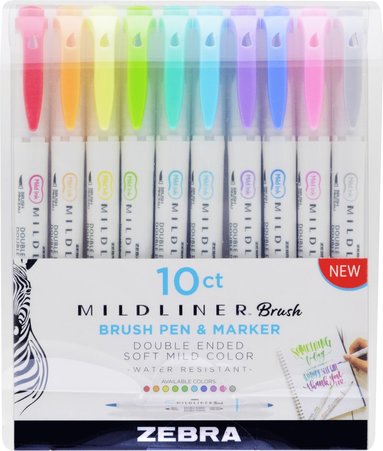 Markerpenna Zebra Mildliner Brush 10 färger