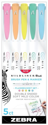 Markerpenna Zebra Mildliner Brush Fluorescent 5 färger 