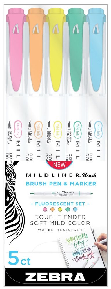 Märkpenna Zebra Mildliner Brush Fluorescent 5 färger 