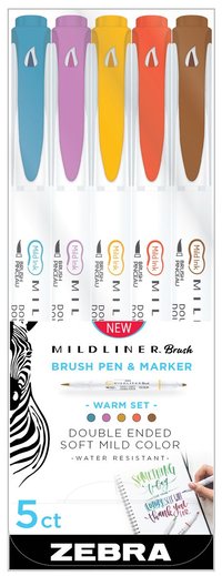 Markerpenna Zebra Mildliner Brush Warm 5 färger 