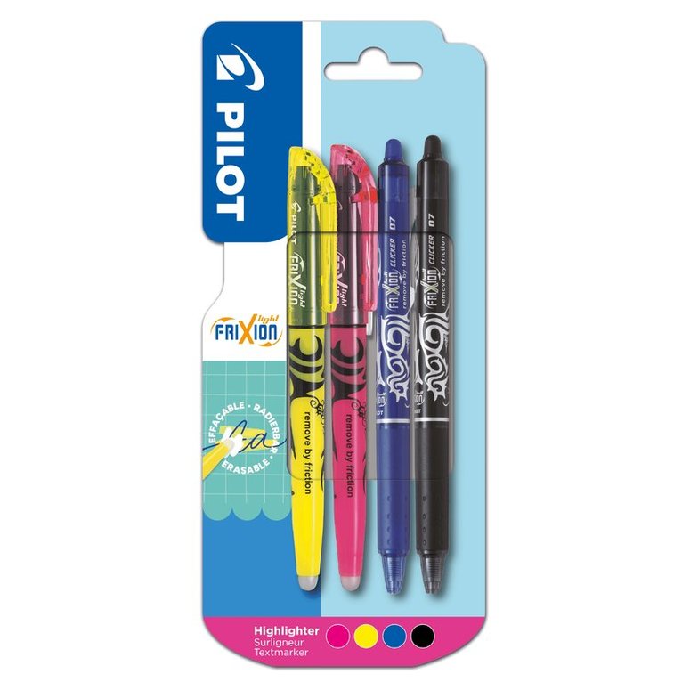 Kulspetspenna Frixion Pack Clicker Svart/Blå & Light Gul/Rosa, raderbar, Övrigt