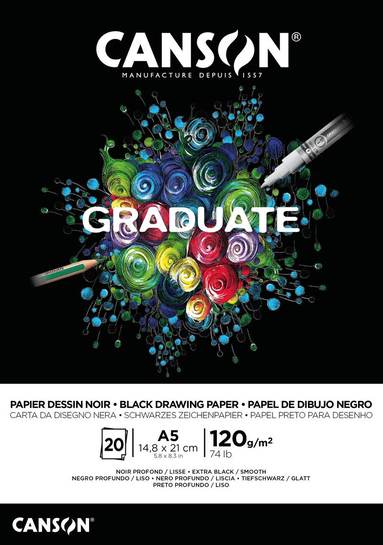 Teckningsblock A5 Graduate Black Paper 120g 20 blad, Övrigt