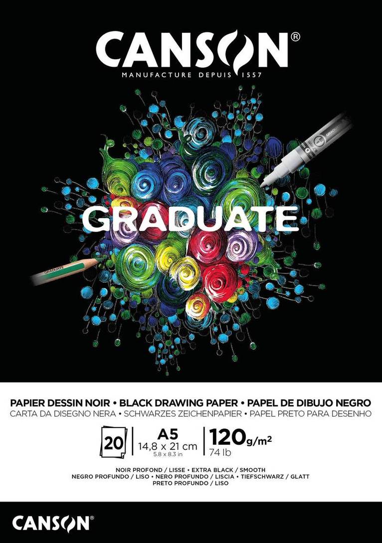 Teckningsblock A5 Graduate Black Paper 120g 20 blad