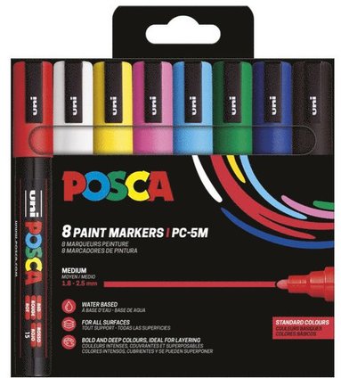 Marker Posca PC-5M 8 basfärger, Övrigt