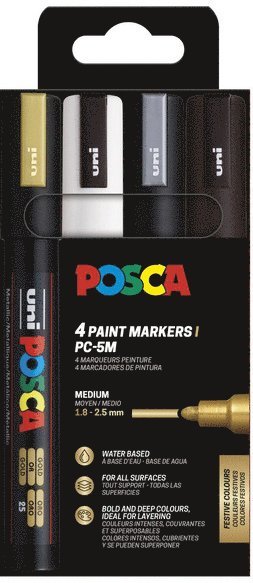 Marker Posca PC-5M guld, silver, vit, svart