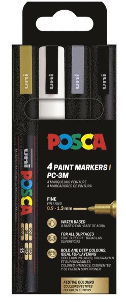 Marker Posca PC-3M guld, silver, vit, svart