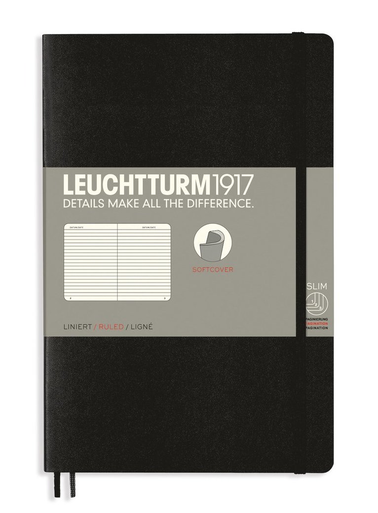 Anteckningsbok B6 Leuchtturm1917 linjerad mjuk pärm svart 1