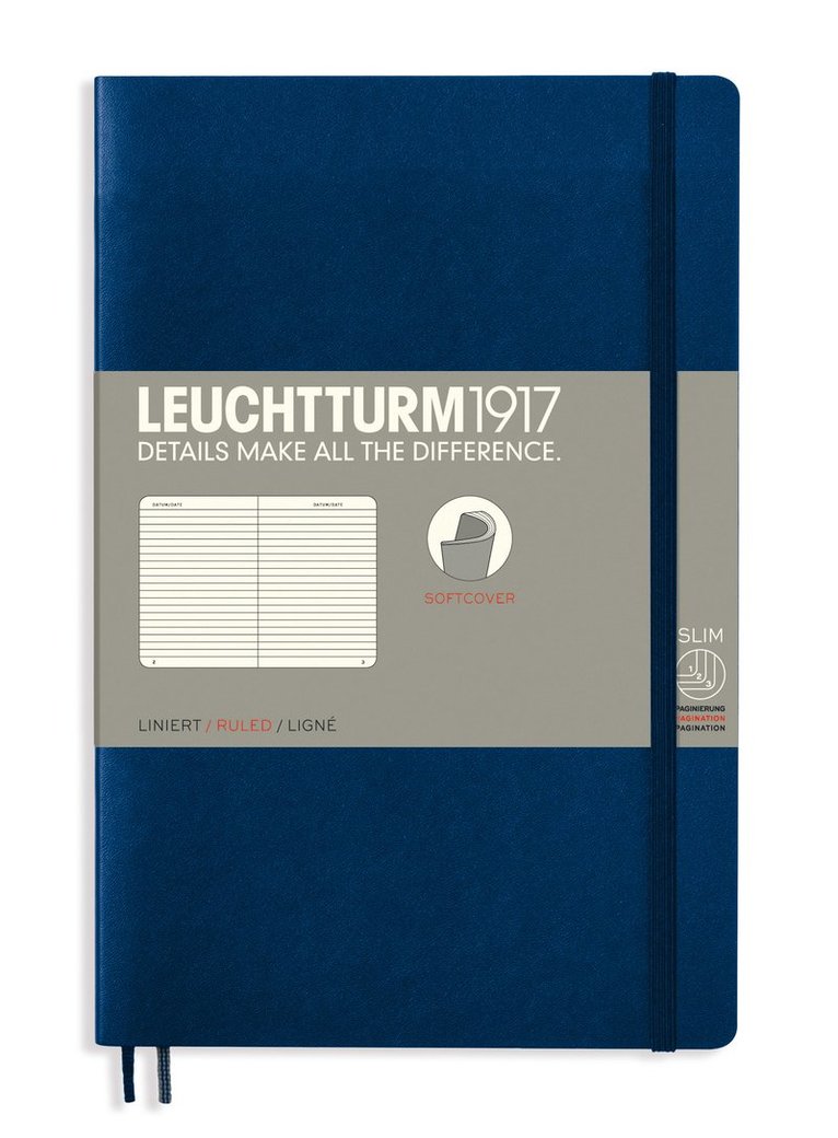 Anteckningsbok B6 Leuchtturm1917 linjerad mjuk pärm mörkblå 1