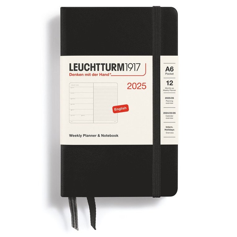 Kalender 2025 A6 Vecka/Sida notes Black 1