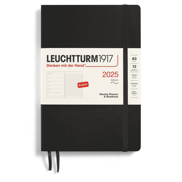 Kalender 2025 A5 Vecka/Sida notes soft Black 1