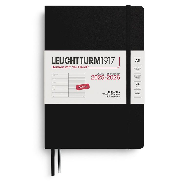 Kalender 2025-2026 Leuchtturm A5 weekly planner+notes 18mån Black, Övrigt