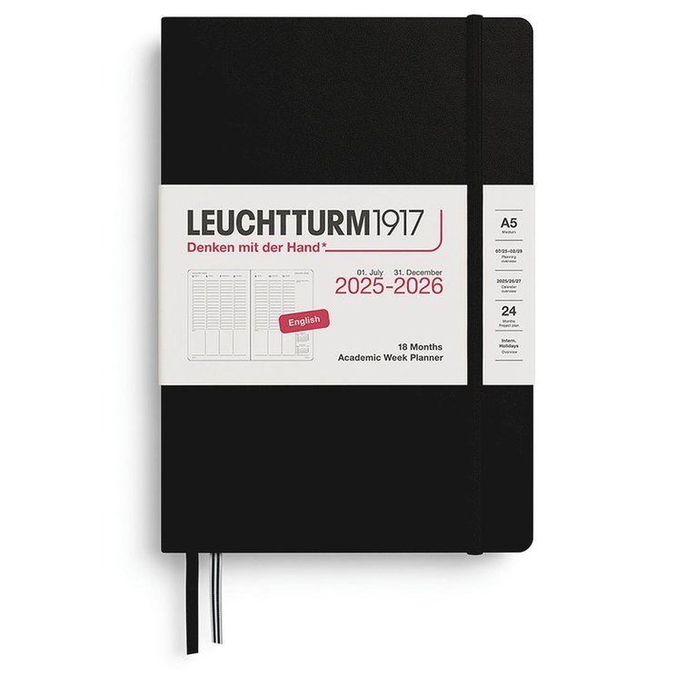 Kalender 2025-2026 Leuchtturm A5 weekly planner vertikal 18mån svart, Övrigt