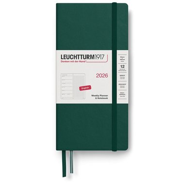 Kalender 2026 Weekly Planner & Notebook Dotted Wallet Forest Green