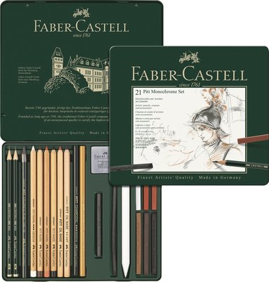 Konstnärsset Faber-Castell PITT Monochrome Set metalletui 21 delar, Övrigt