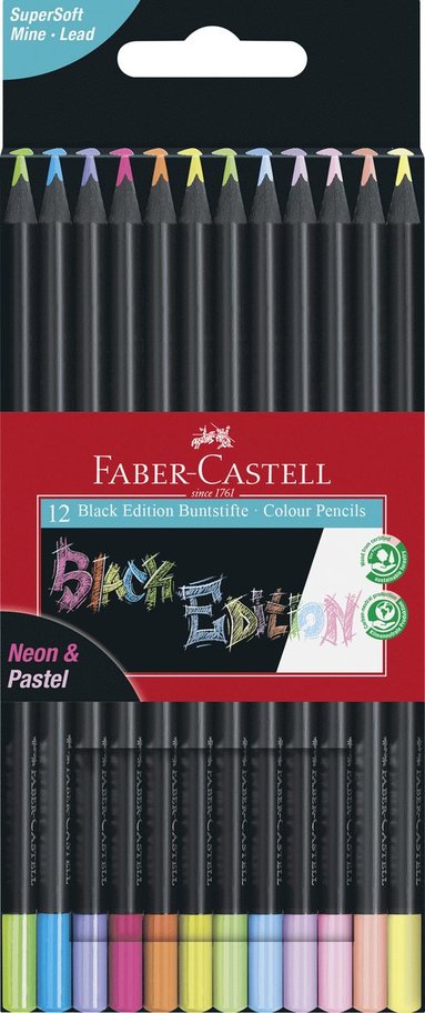 Färgpenna Faber-Castell Black Edition neon+ pastell 12 färger