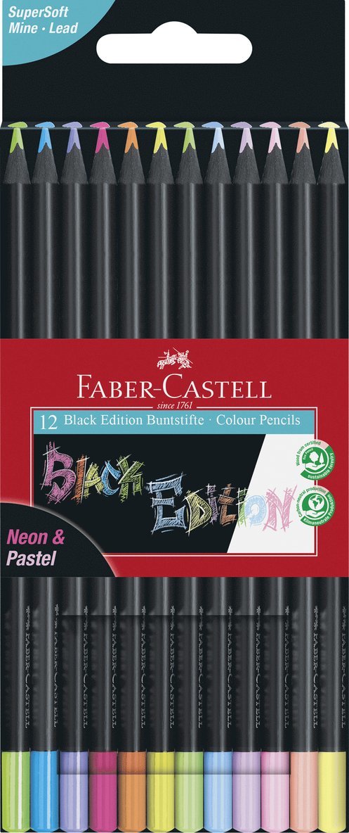 Färgpenna Faber-Castell Black Edition neon+ pastell 12 färger 1
