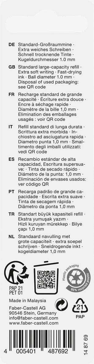 Refill Faber-Castell M x-soft blått bläck, Övrigt