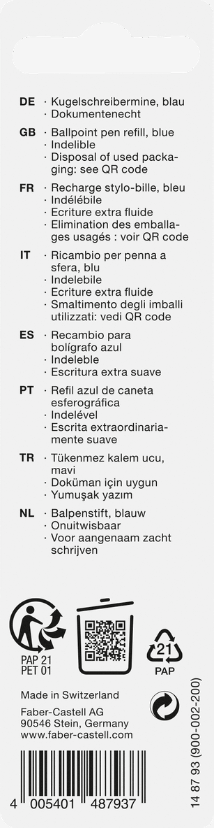 Refill Faber-Castell XB blått bläck, Övrigt