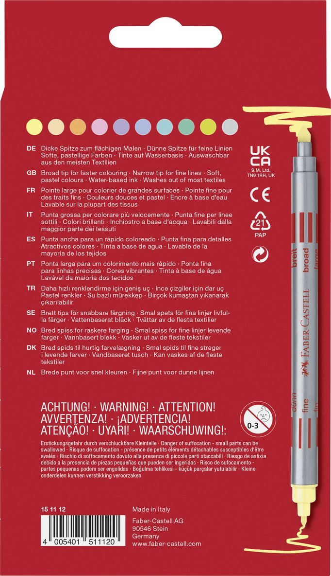 Fiberspetspenna dubbelspets Kameleont 10 pastellfärger, Övrigt