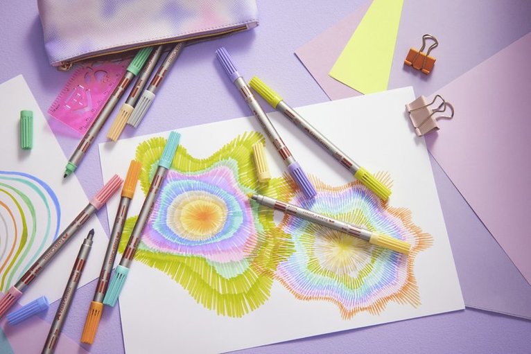 Fiberspetspenna dubbelspets Kameleont 10 pastellfärger, Övrigt