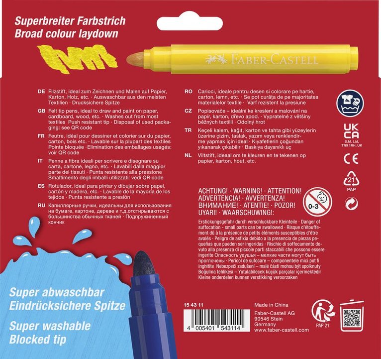 Fiberspetspenna Jumbo 12 färger, Övrigt