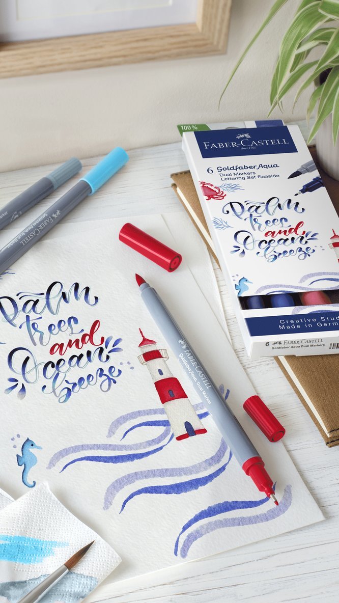 Tuschpenna Faber-Castell Goldfaber Aqua Dual Marker Lettering Set 6-pack Seaside, Övrigt