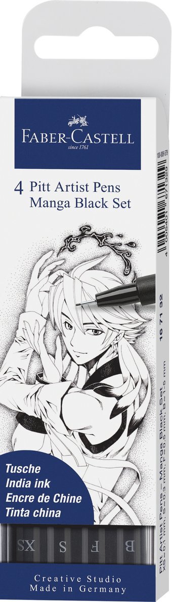 Pennset PITT Artist Pen Manga 4-pack svart 1