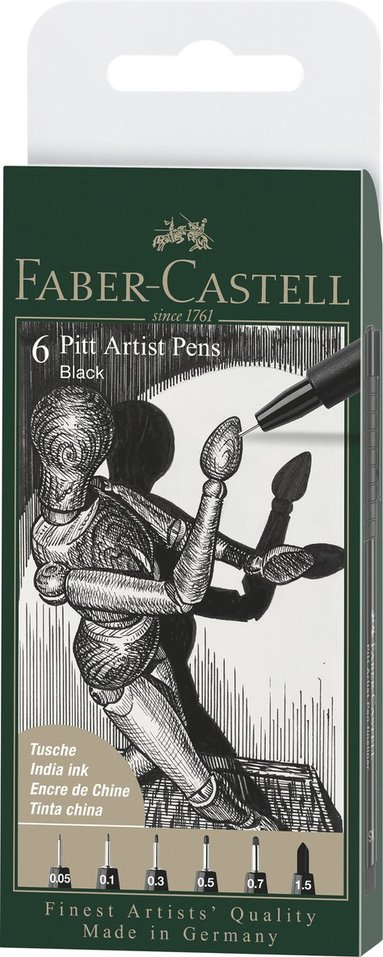 Fiberspetspenna PITT Artist Pen 6-pack 199 svart 1
