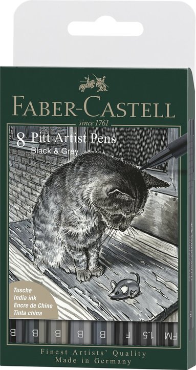 Tuschpenna PITT Artist Pen 8-pack grå & svart 1