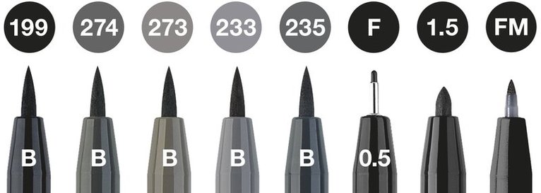 Tuschpenna PITT Artist Pen 8-pack grå & svart, Övrigt