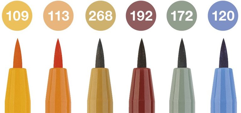Tuschpenna PITT Artist Pen Brush 6-pack höstfärger, Övrigt