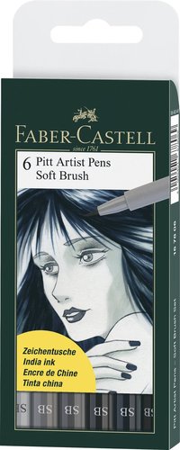 Pennset PITT Artist Pen Soft Brush 6-pack gråton