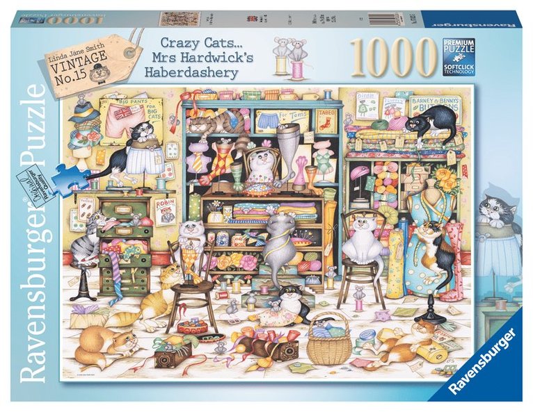 Pussel 1000 bitar - Crazy Cats Haberdashery 1