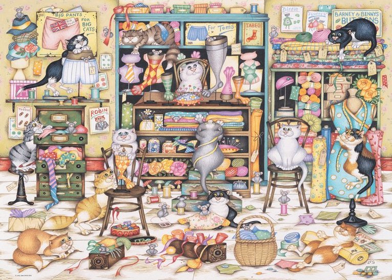 Pussel 1000 bitar - Crazy Cats Haberdashery, Övrigt