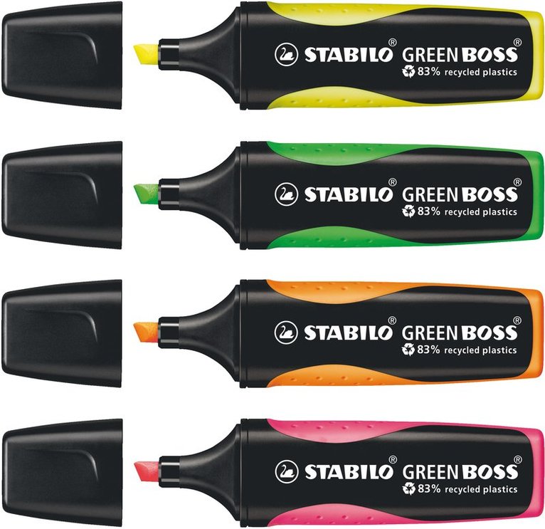 Överstrykningspenna Stabilo Green Boss 4 färger, Övrigt