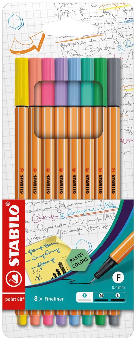 Fiberspetspenna Stabilo Point 88 8 pastellfärger 1