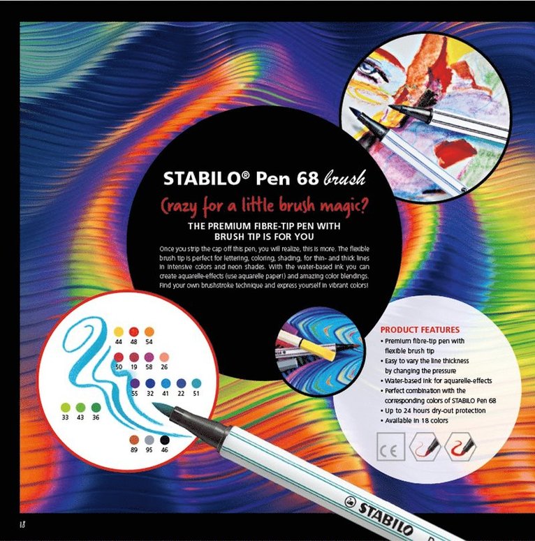 Fiberspetspenna Stabilo Pen68 Brush Arty 12 färger, Övrigt