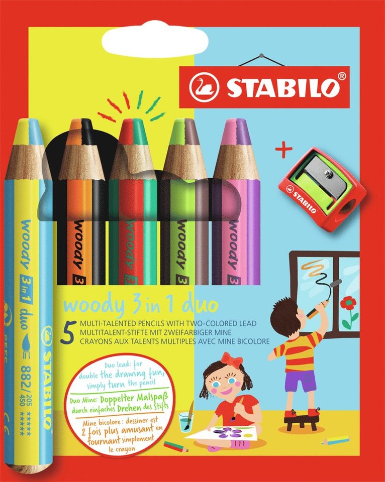 Färgpenna Stabilo Woody 3in1 duo 5-pack, Övrigt