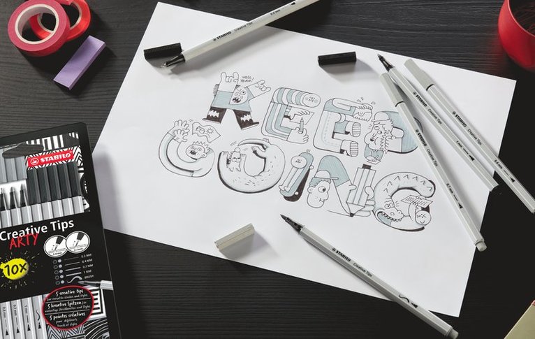 Fiberspetspenna Stabilo Creative Tips Arty 10-pack svart/grå, Övrigt