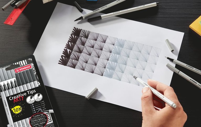Fiberspetspenna Stabilo Creative Tips Arty 10-pack svart/grå, Övrigt