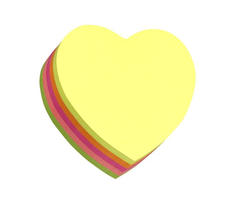 Notisblock Stick'n 67x67mm hjärta 5 neonfärger 1