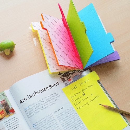 Notisblock Stick'n 149x98mm register 6 neonfärger, Övrigt