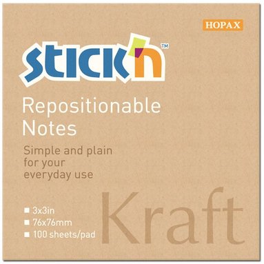 Notisblock Stick'n 76x76mm kraftpapper, Övrigt