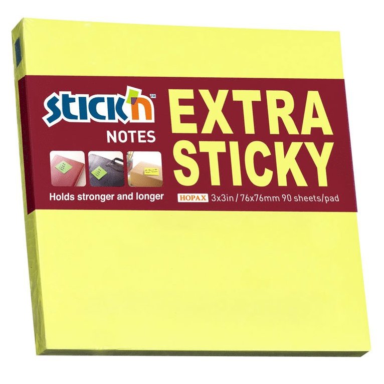 Notisblock Stick'n Extra Sticky 76x76mm gul 1