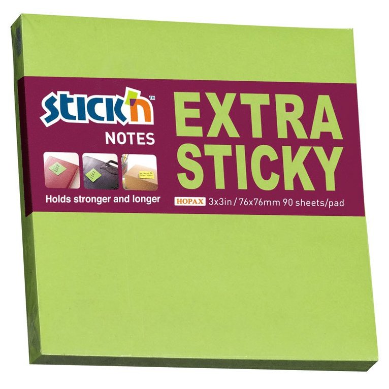 Notisblock Stick'n Extra Sticky 76x76mm grön 1