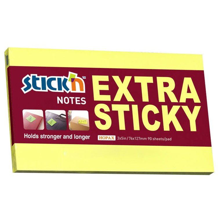 Notisblock Stick'n Extra Sticky 76x127mm gul 1