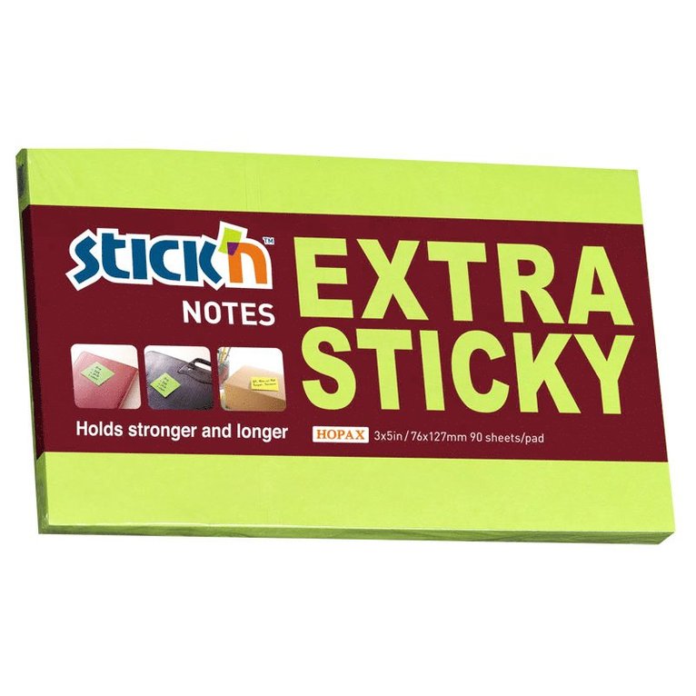 Notisblock Stick'n Extra Sticky 76x127mm grön, Övrigt